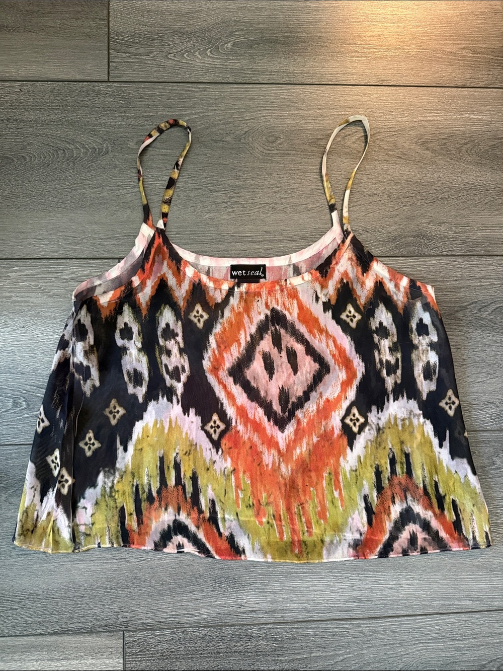 Wet Seal Multicolor Ikat Cami in Orange, Pink, Black & Green
